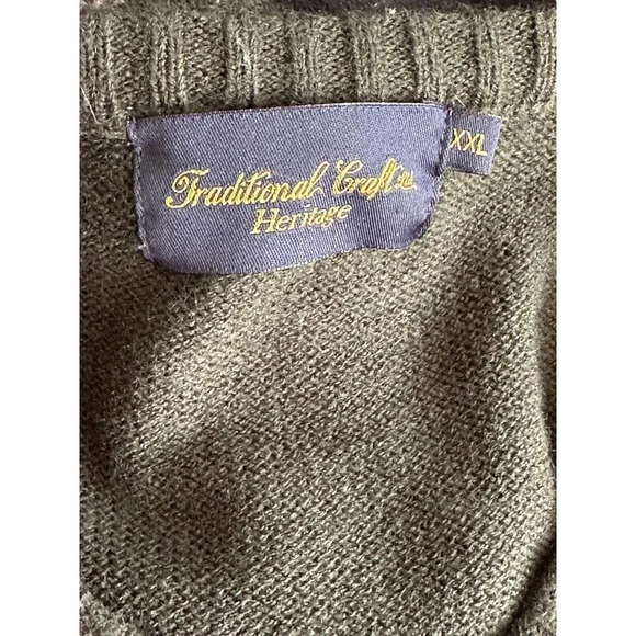 Traditional Crafts Heritage Green Long Sleeve V-Neck Ireland‎ Sweater Size XXL - Picture 4 of 4